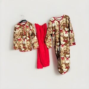 Stan Herman 2 Pc Teddy Bear Fleece Lounge Pajama Set Red Large